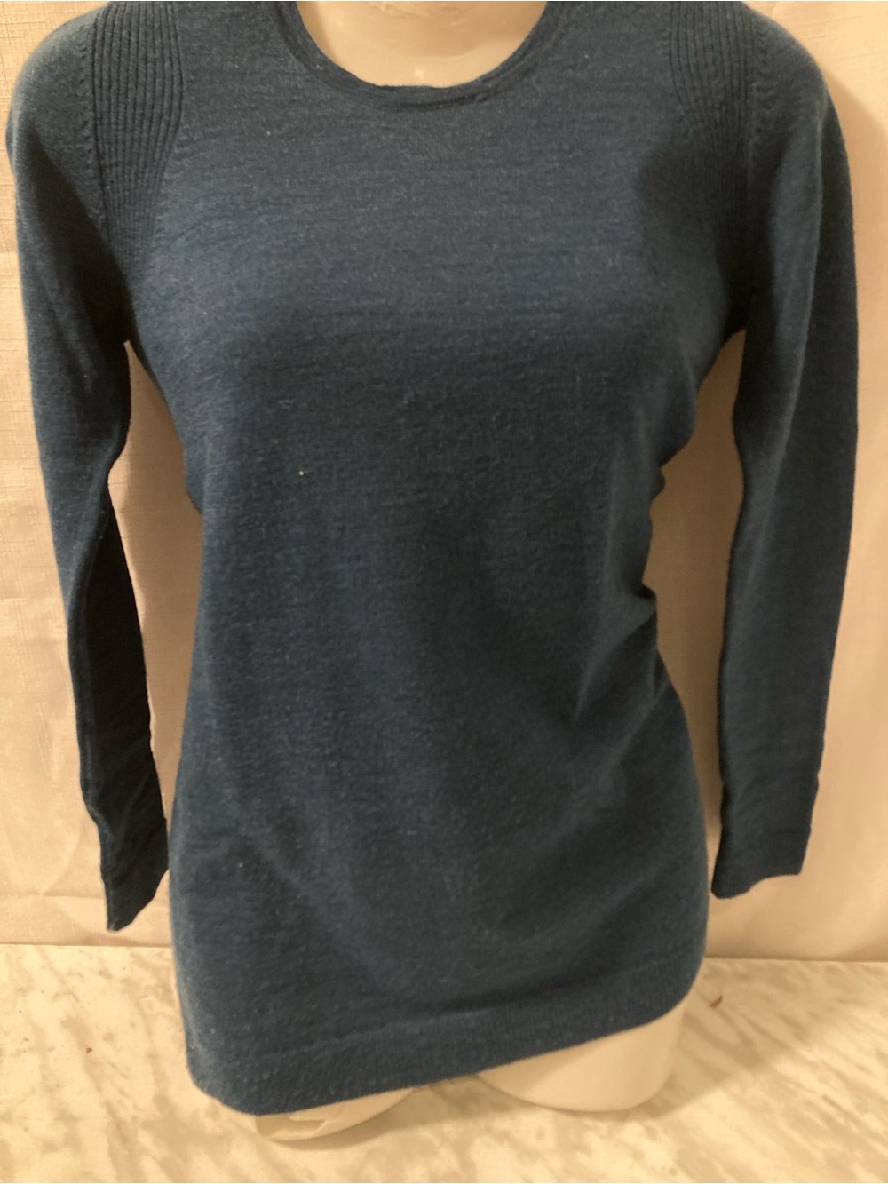Max Studio 100% Extrafine Merino Wool Teal Crewneck Sweater XS